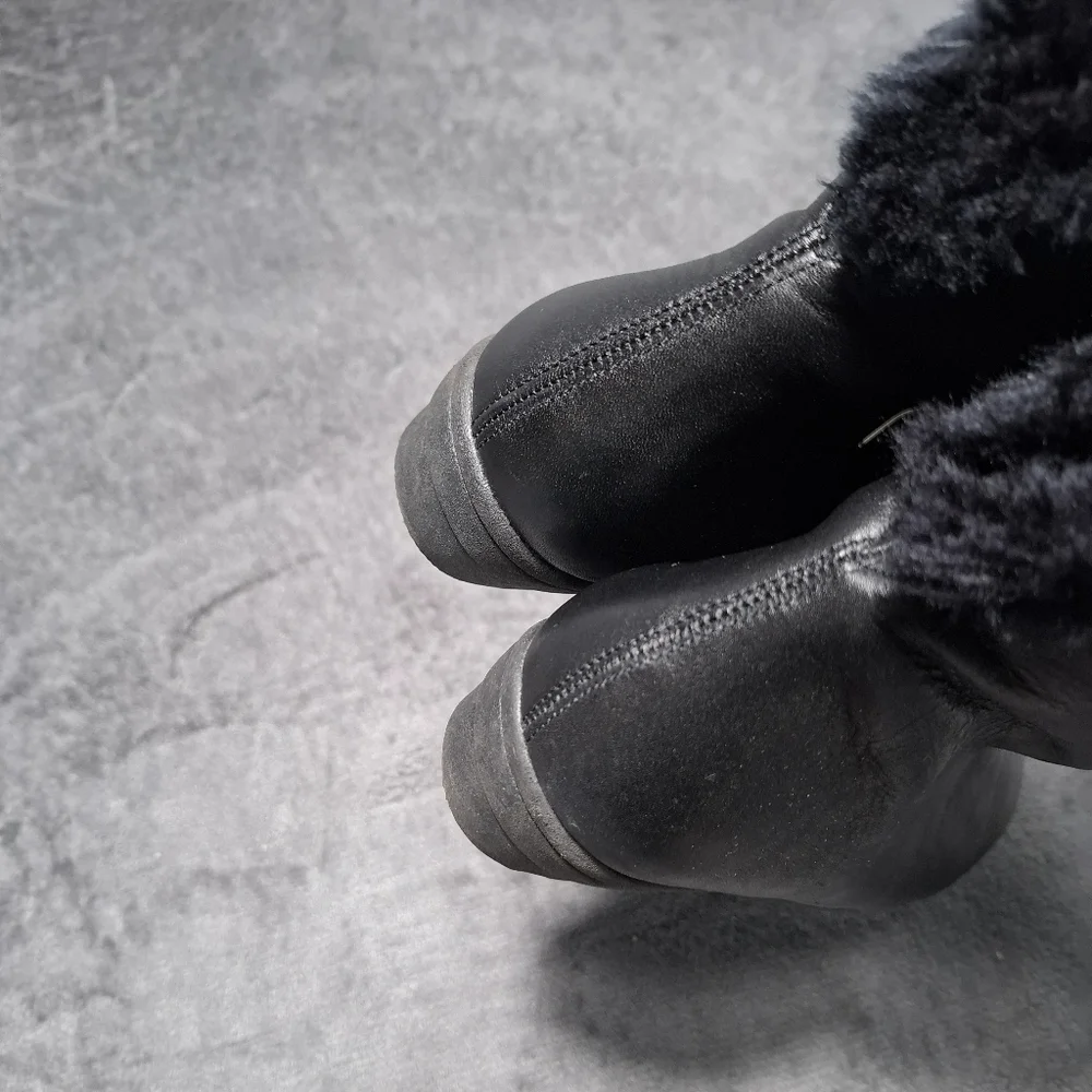 Chic Black Women's Winter Boots with Faux Fur Leather Upper Size 9